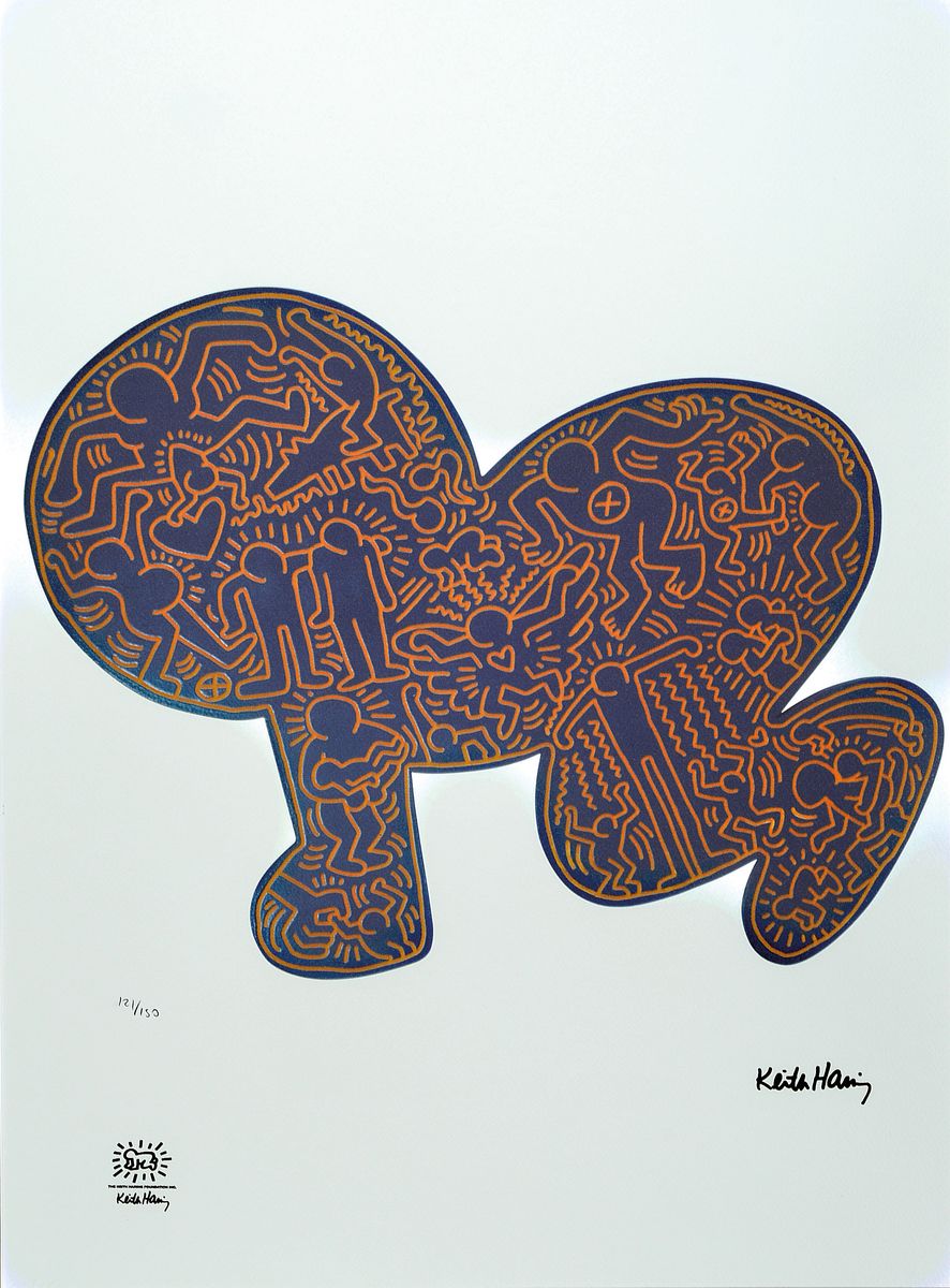 Keith Haring, 1958 - 1990, Lithographie auf dickem Velin, drucksigniert, num. 121/150, mit Keith Haring Estate Stempel,Blattgr. 70 x 50 cm, Rahmen 87 ...