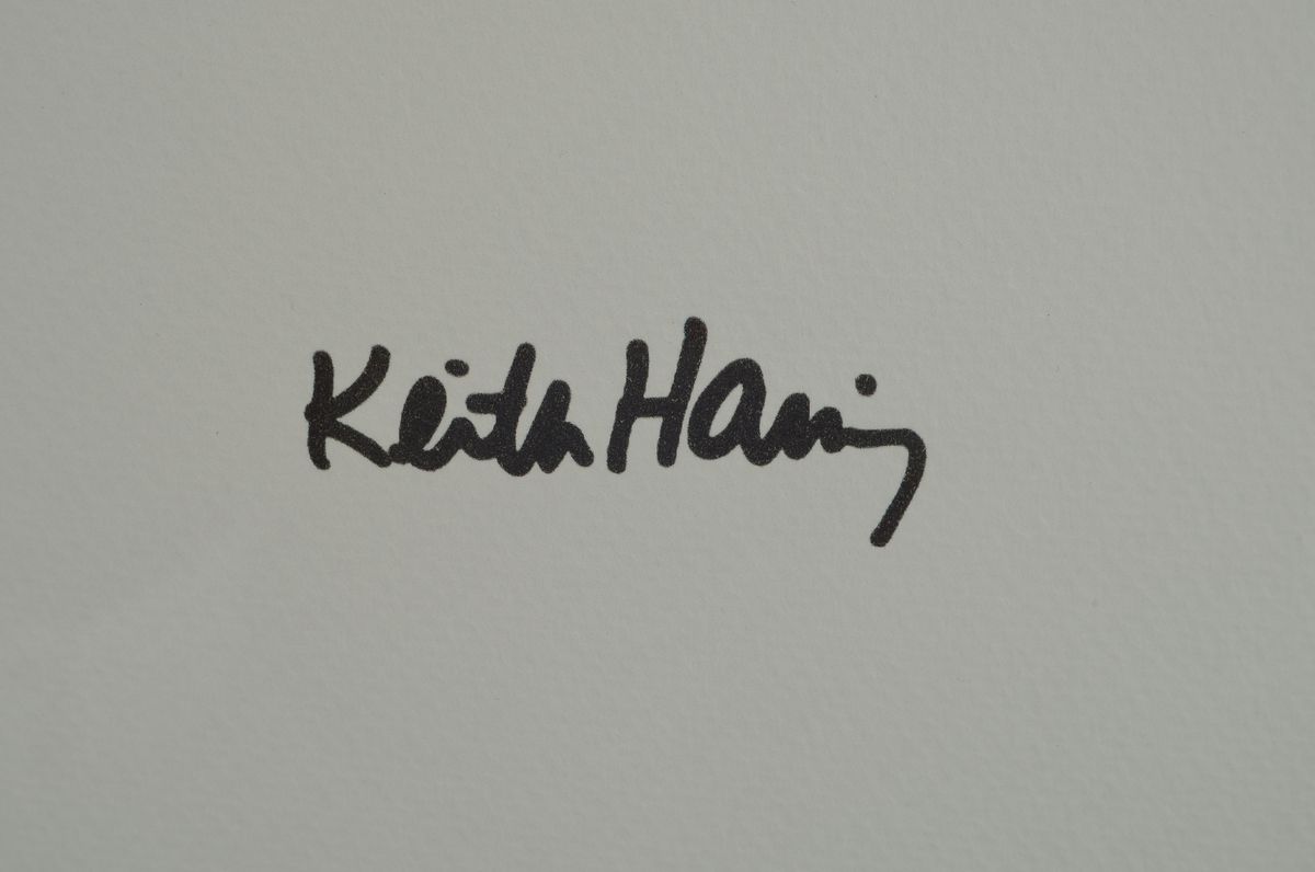 Detail a: Keith Haring, 1958 - 1990, Lithographie auf dickem Velin, drucksigniert, num. 121/150, mit Keith Haring Estate Stempel,Blattgr. 70 x 50 cm, Rahmen 87 ...