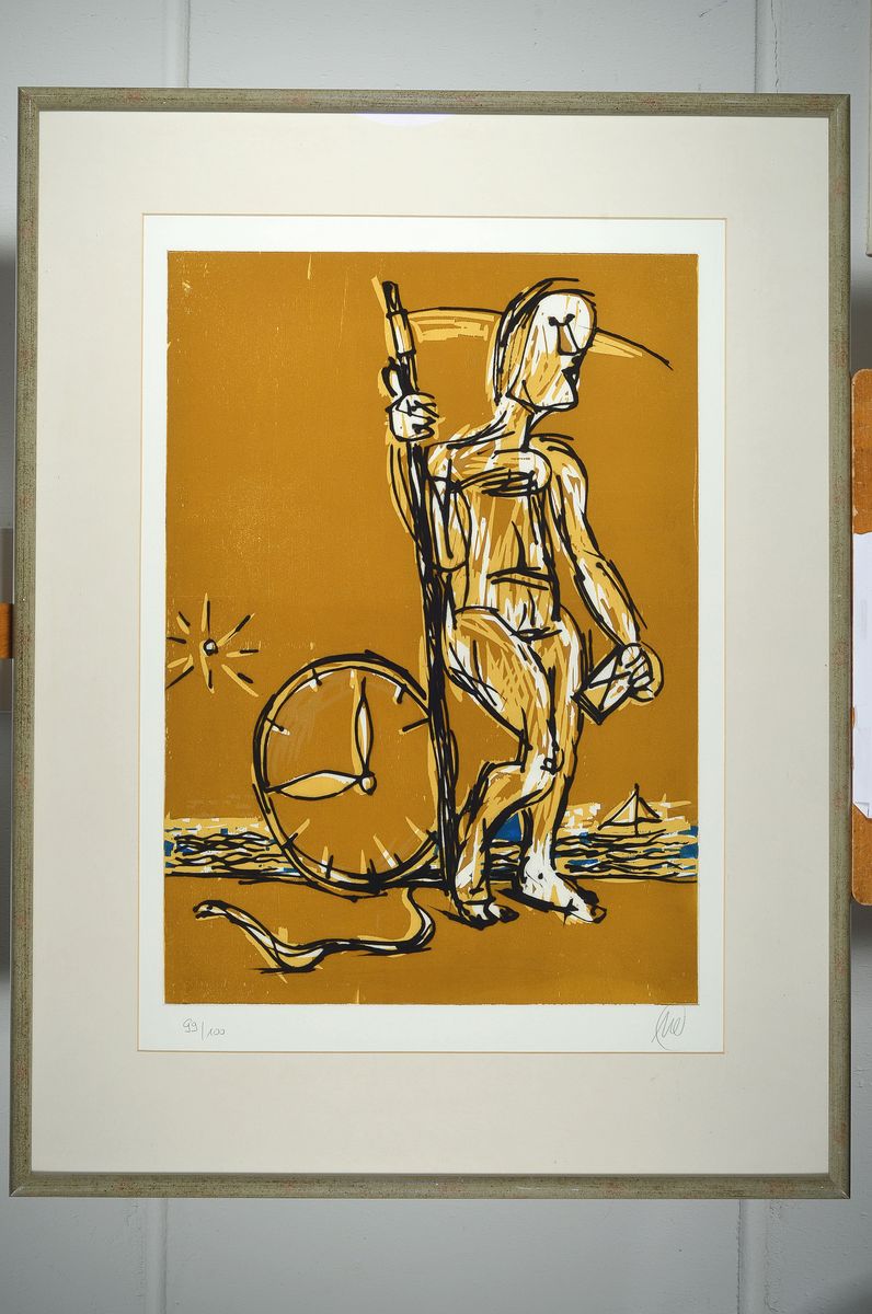Detail k: Markus Lüpertz, geb. 1941, Zeitreise, Radierung und Holzschnitt, auf dickem Velin, (Canson Gravure mit Wasserzeichen), 2008, Überlagerung zweier ...