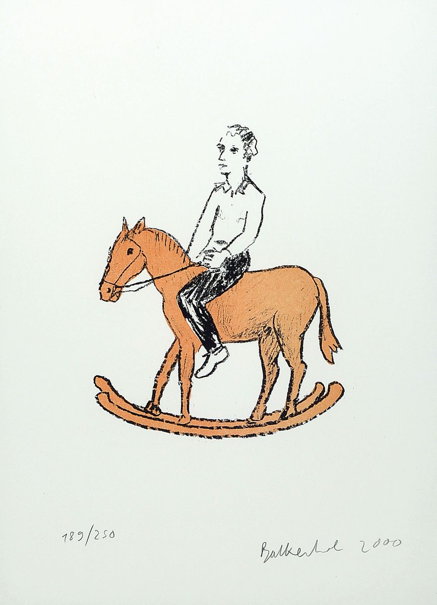 Stephan Balkenhol, geb. 1957, Farblithographie auf Bütten, handsigniert, aus 2000, num. 189/250, unter Glas, PP: 46 x 33 cm, Rahmen 81 x 71 cm, ...