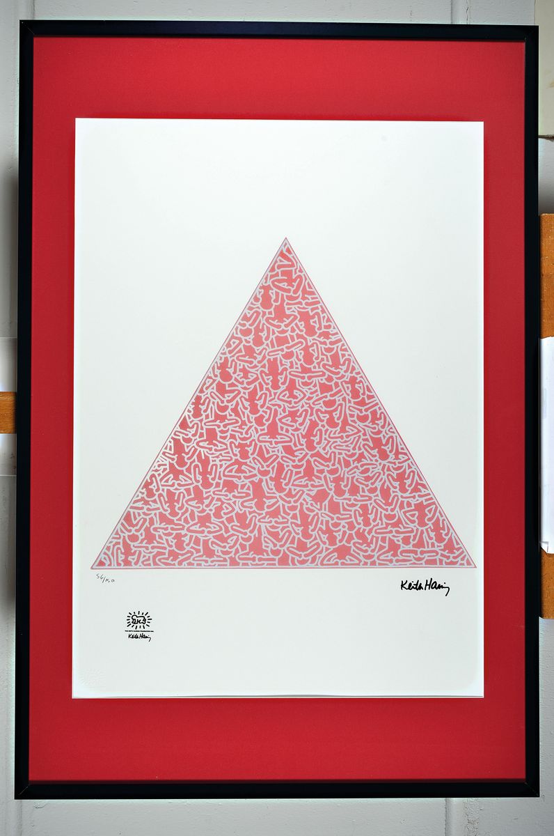 Detail k: Keith Haring, 1958 - 1990, Lithographie auf dickem Velin, drucksigniert, num. 56/150, mit Keith Haring Estate Stempel, Blattgr. 70 x 50 cm, unter ...