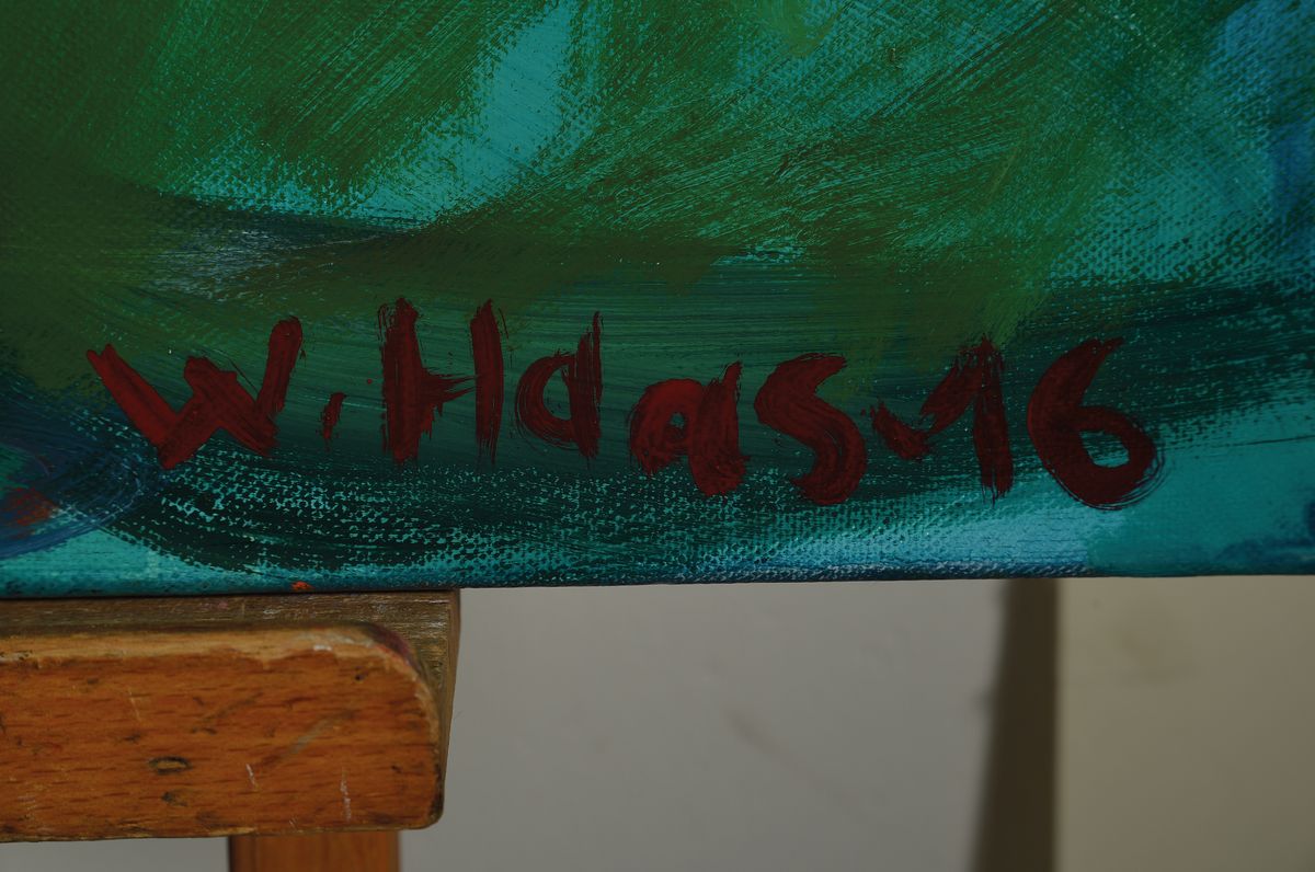 Detail a: Willibrord Haas, geb. 1936 Libonati, hockender Akt, Acryl/Lwd, signiert dat. 2016, 100 x 80 cm