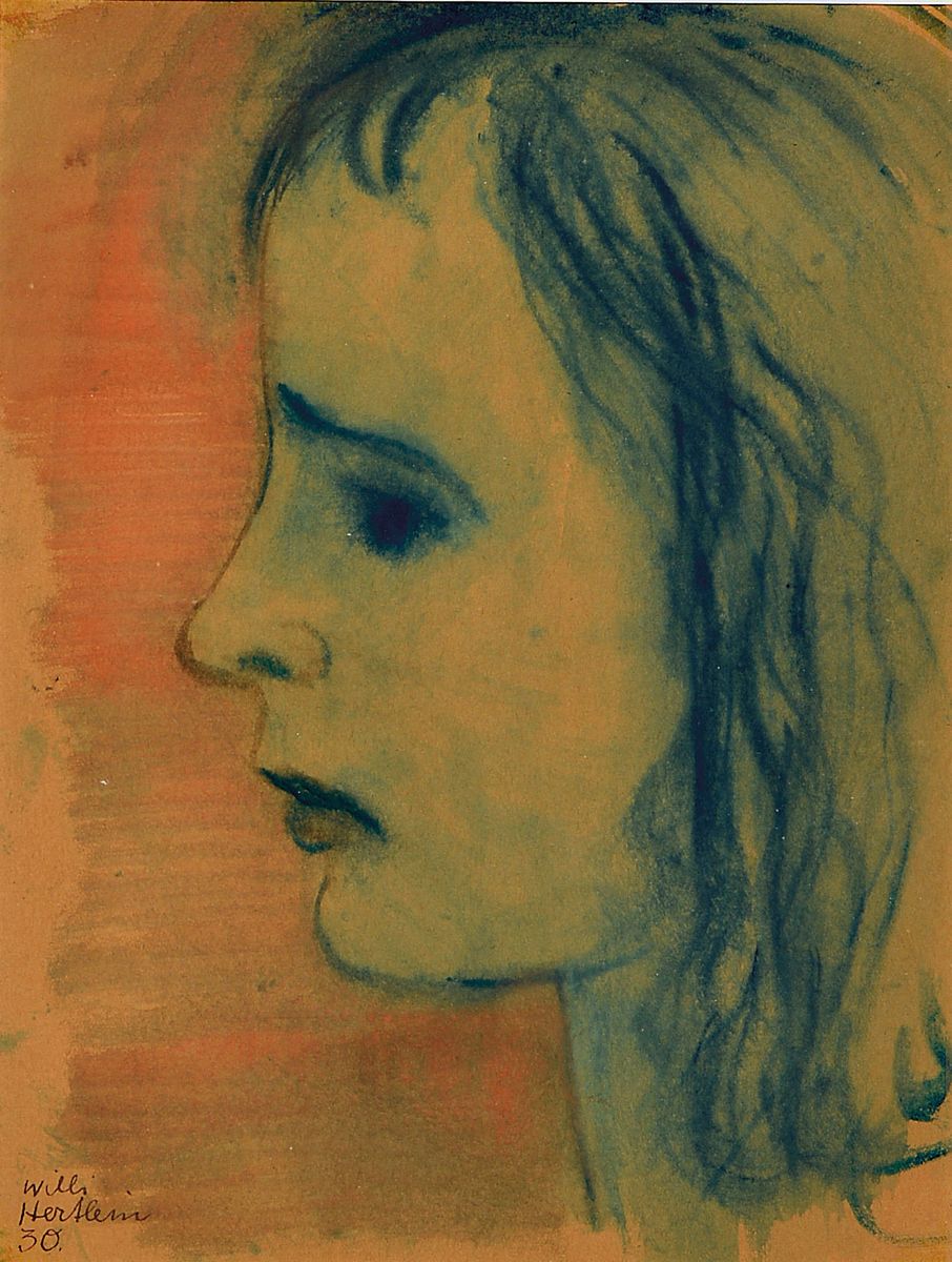 Willi Hertlein, 1908-1968,, Porträt, Aquarell auf Japanpapier, Profil eines jungen Mädchen", signiert, dat. 1930, ca. 201 x 19.2 cm, unter ...