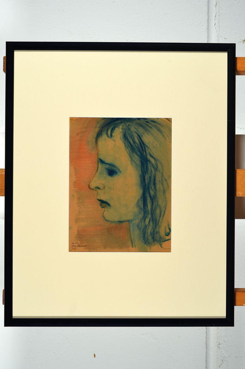 Detail k: Willi Hertlein, 1908-1968,, Porträt, Aquarell auf Japanpapier, Profil eines jungen Mädchen", signiert, dat. 1930, ca. 201 x 19.2 cm, unter ...