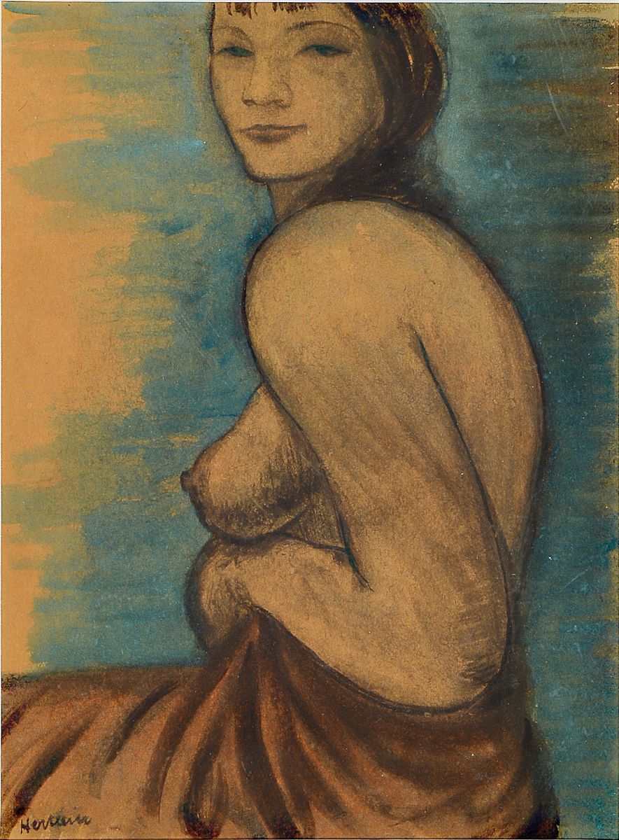 Willi Hertlein, 1908-1968,, Porträt, Gouache über Kohle auf Japanpapier, weiblicherHalbakt, signiert, dat. 1930, ca. 26.9 x 20.6 cm, unter Glas, ...