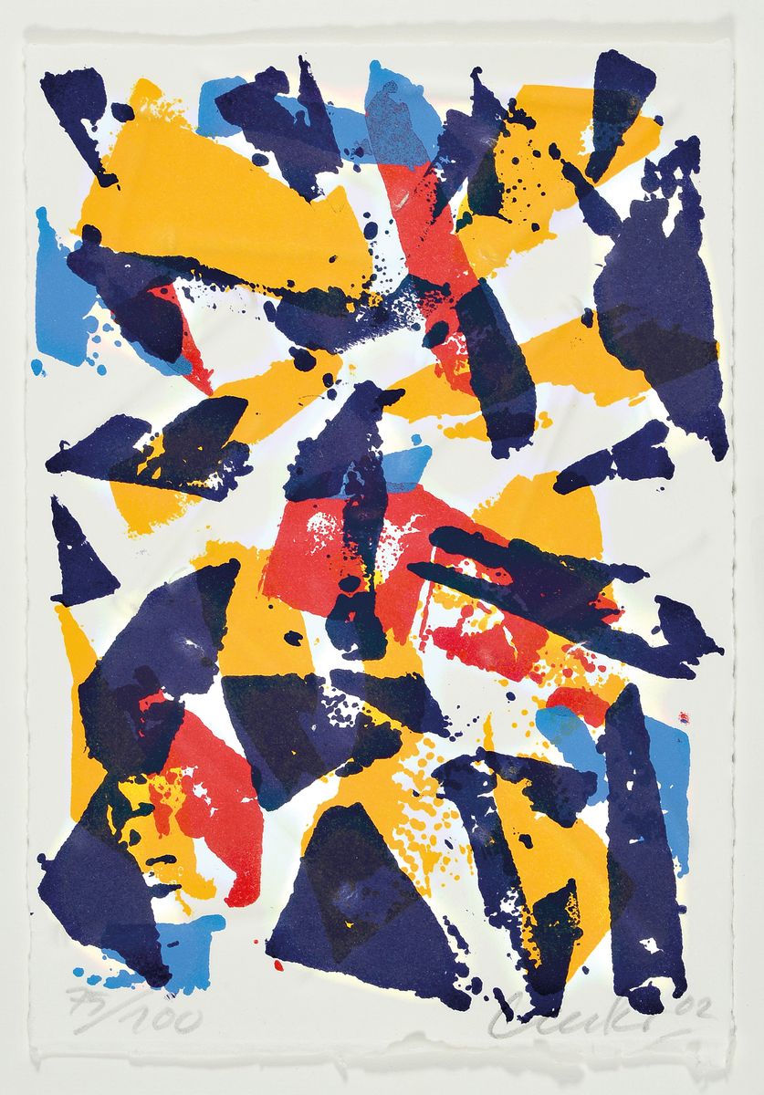 Günther Uecker, geb. 1938,, Präge-druck und Farblithografie auf Bütten, handsigniert, num. 75/100, dat. 2002, 30 x 21 cm, Rahmen 38.5 x 29.8 cm