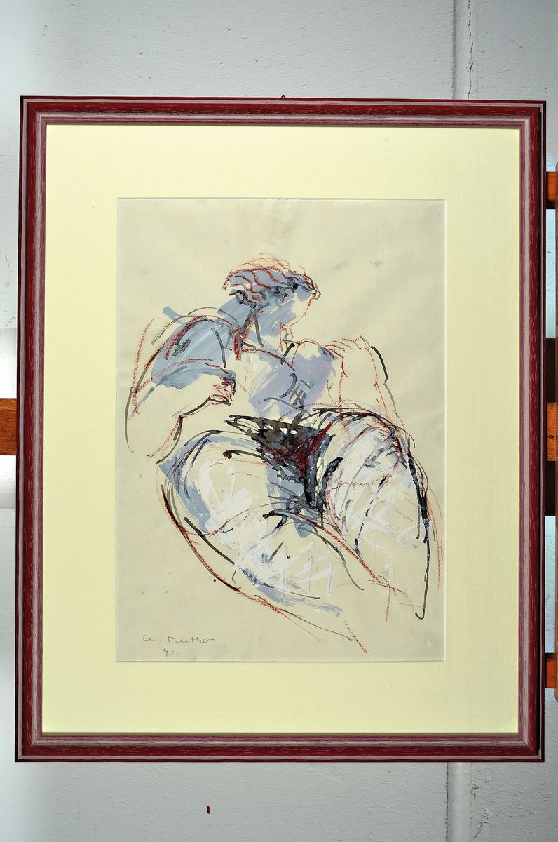 Detail k: Christiane Maether, geb. 1941, Sitzende weibliche Figur, Aquarell und Gouache auf Papier, links unten signiert und dat. 92, ca. 41x29cm, PP, u.Gl., ...