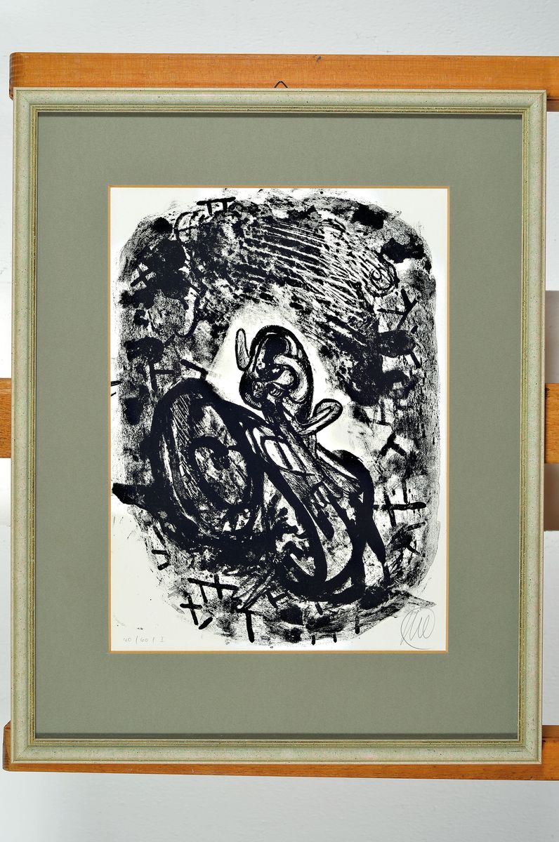 Detail k: Markus Lüpertz, geb. 1941, Lithographie von 1988, hrsg. anlässlich der Ausstellung Kunsthalle Kiel 1988 (Katalog anbei), handsigniert, num. ...