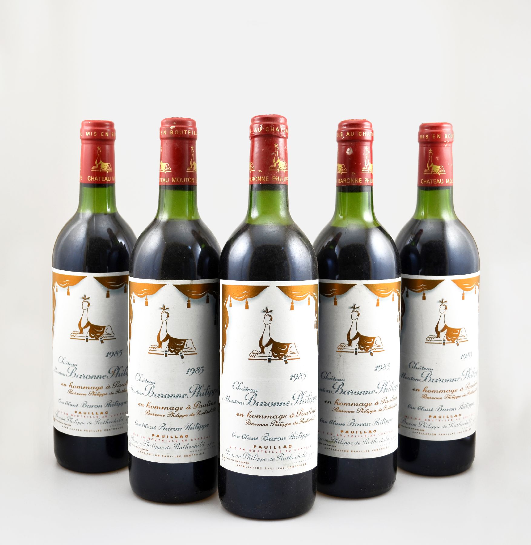 Detail b: 5 Flaschen 1983 Chateau Mouton Baronne Philippe en hommage a Pauline Baronne Philippe de Rothschild, Pauillac, Cru Classe, je ca. 75 cl, ...