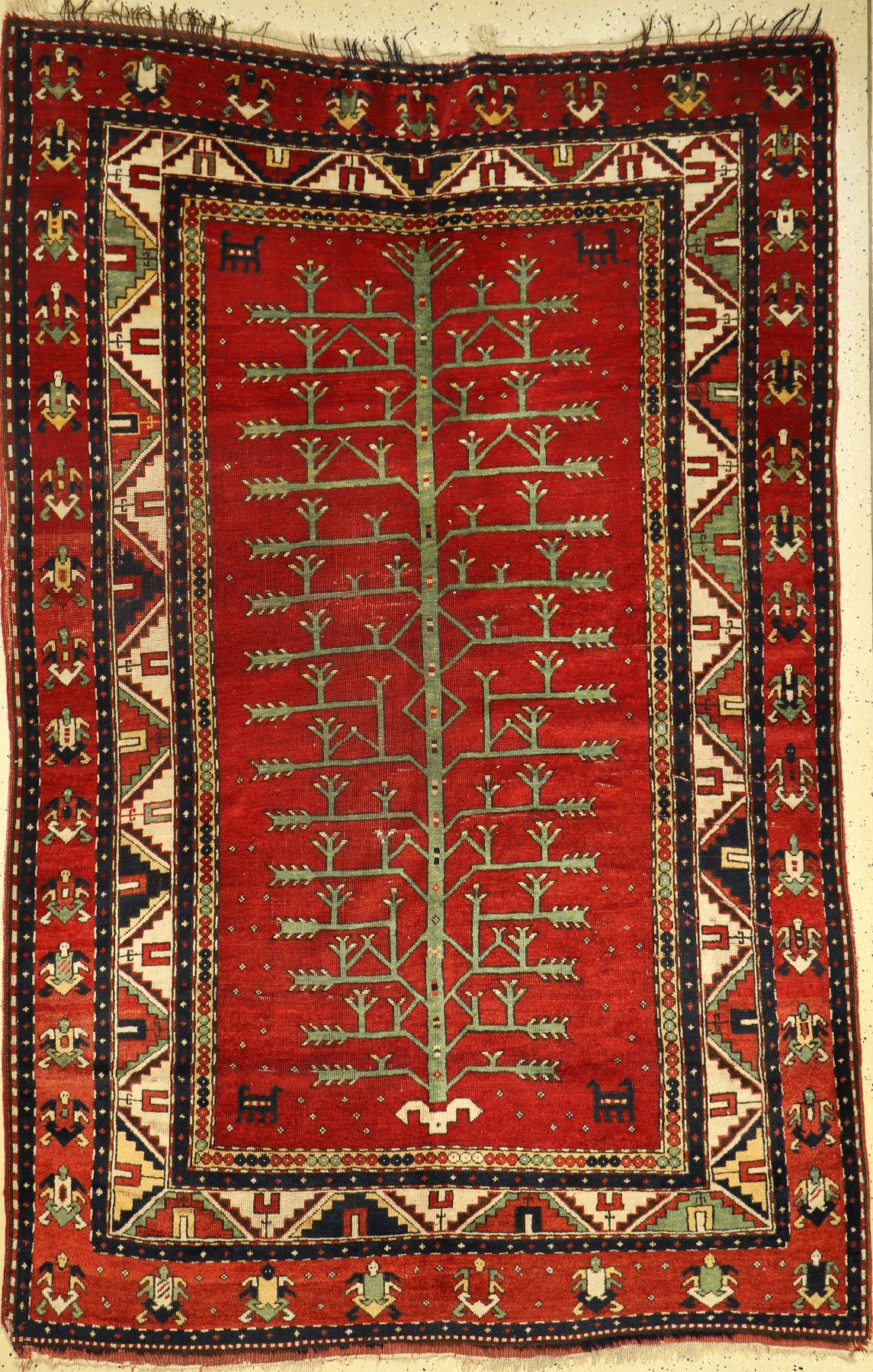 Baum Kasak antik, Südwestkaukasus, Ende 19.Jhd., Wolle auf Wolle, ca. 245 x 160 cm, (Alters und Gebrauchsspuren)