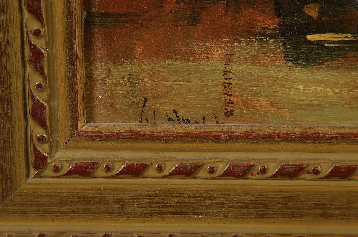 Detail a: Johannes Helder, 1842-1913, südliche Hafenlandschaft mit Booten und Personen, Öl/Holz, links unten signiert, ca. 27x46.5cm, R. ca. 39x59cm