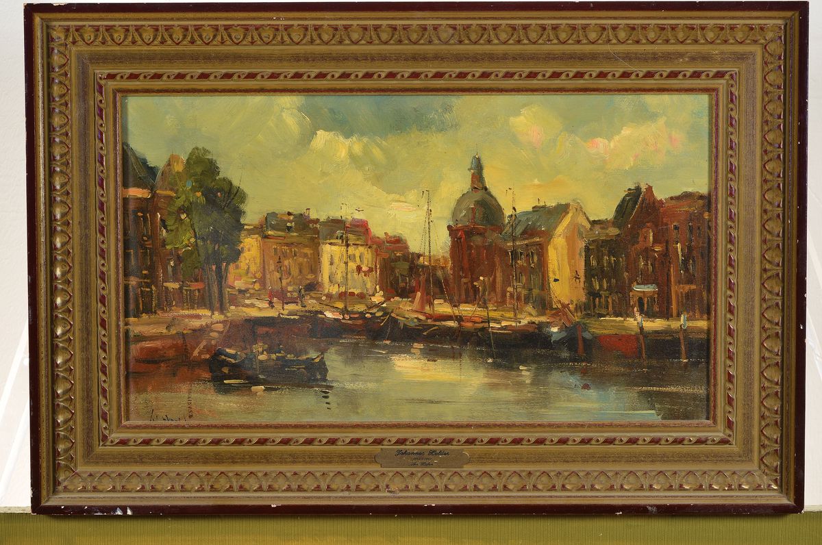 Detail k: Johannes Helder, 1842-1913, südliche Hafenlandschaft mit Booten und Personen, Öl/Holz, links unten signiert, ca. 27x46.5cm, R. ca. 39x59cm