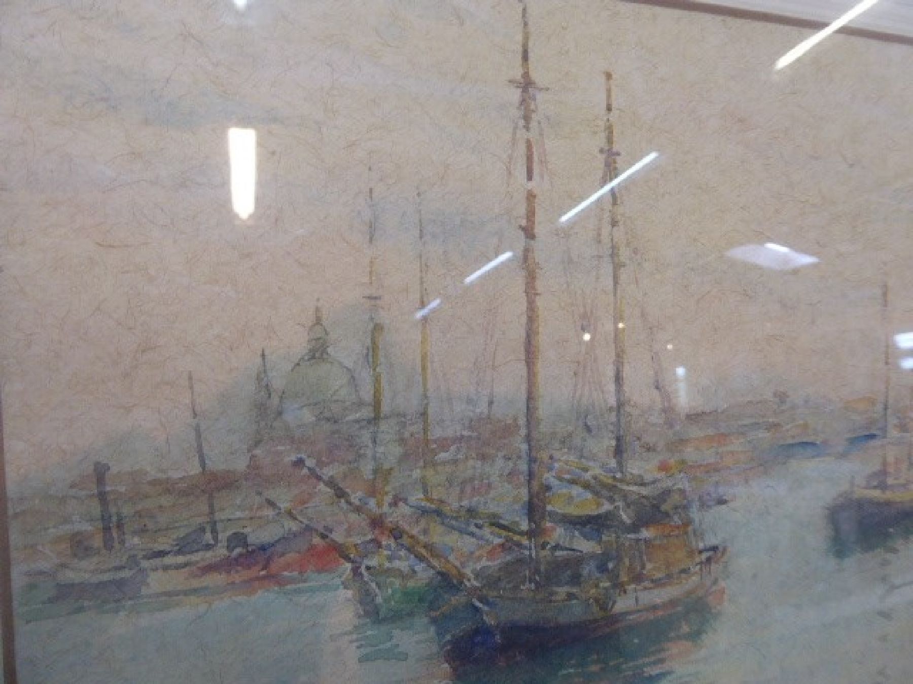 Detail e: William Holt Titcomb, 1859-1930, Blick auf einen Hafen, wohl Venedig, Aquarell auf Papier, links unten signiert, ca. 25x35cm, PP, u.Gl., R. ca. ...