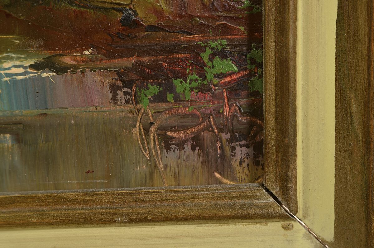 Detail a: Karl Philipp Spitzer, 1887-1954 Speyer, zwei Pendants: Sommerliche und winterlich verschneite Landschaft, Öl/Holz, je ca. 65x55 cm, R.