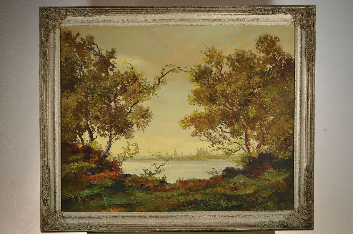 Detail k: Karl Philipp Spitzer, 1887-1954 Speyer, Blick über den Rhein auf Speyer und den Dom, Öl/Hartfaser, signiert, ca. 80x100cm, R. ca. 94x114cm