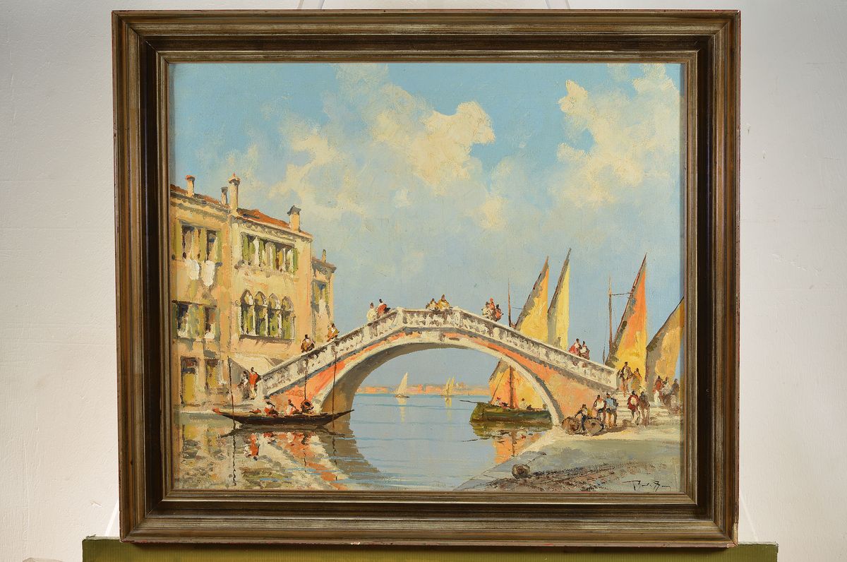 Detail k: Roberto Iras Baldessari, 1894 Innsbruck-1965 Rom, Ansicht aus Venedig, Öl/Lwd, rechts unten signiert, ca. 50x60cm, R. ca. 59x69cm
