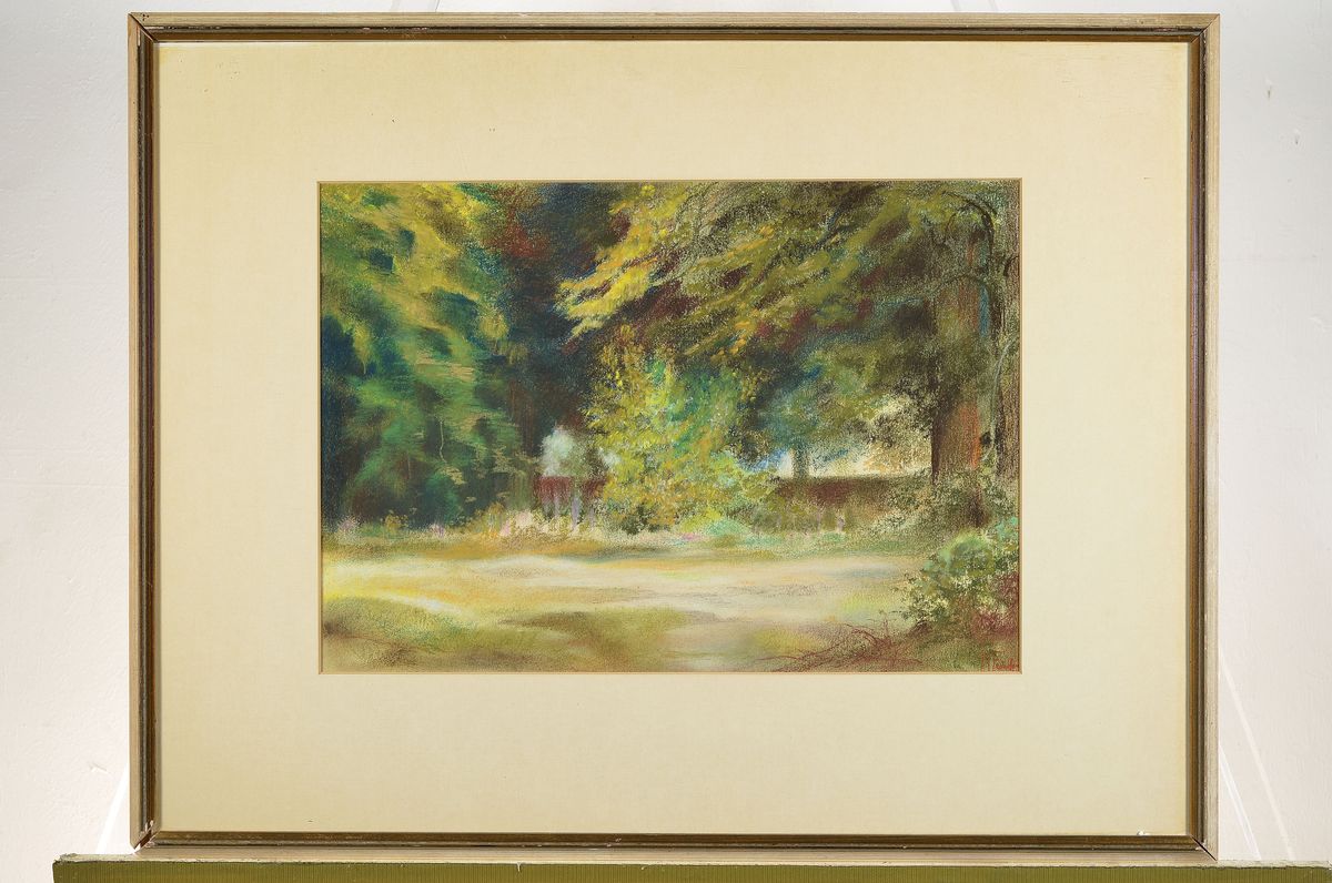 Detail k: Hanni Franke, 1890 Hochheim-1973 Frankfurt, Parkansicht, Pastell auf Papier, rechts unten signiert, 30x43cm, PP, u.Gl., R. ca. 54x66cm