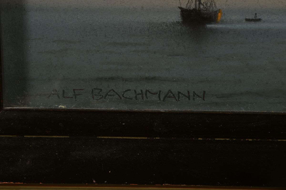 Detail a: Alf (Alfred August Felix) Bachmann, 1863 Dirschau-1956 Ambach, Vor Sonnenaufgang, so rückseitig betitelt, Pastell auf Papier, links unten signiert, ...
