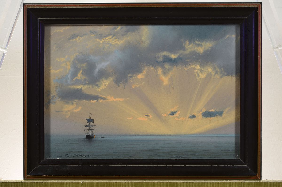 Detail k: Alf (Alfred August Felix) Bachmann, 1863 Dirschau-1956 Ambach, Vor Sonnenaufgang, so rückseitig betitelt, Pastell auf Papier, links unten signiert, ...