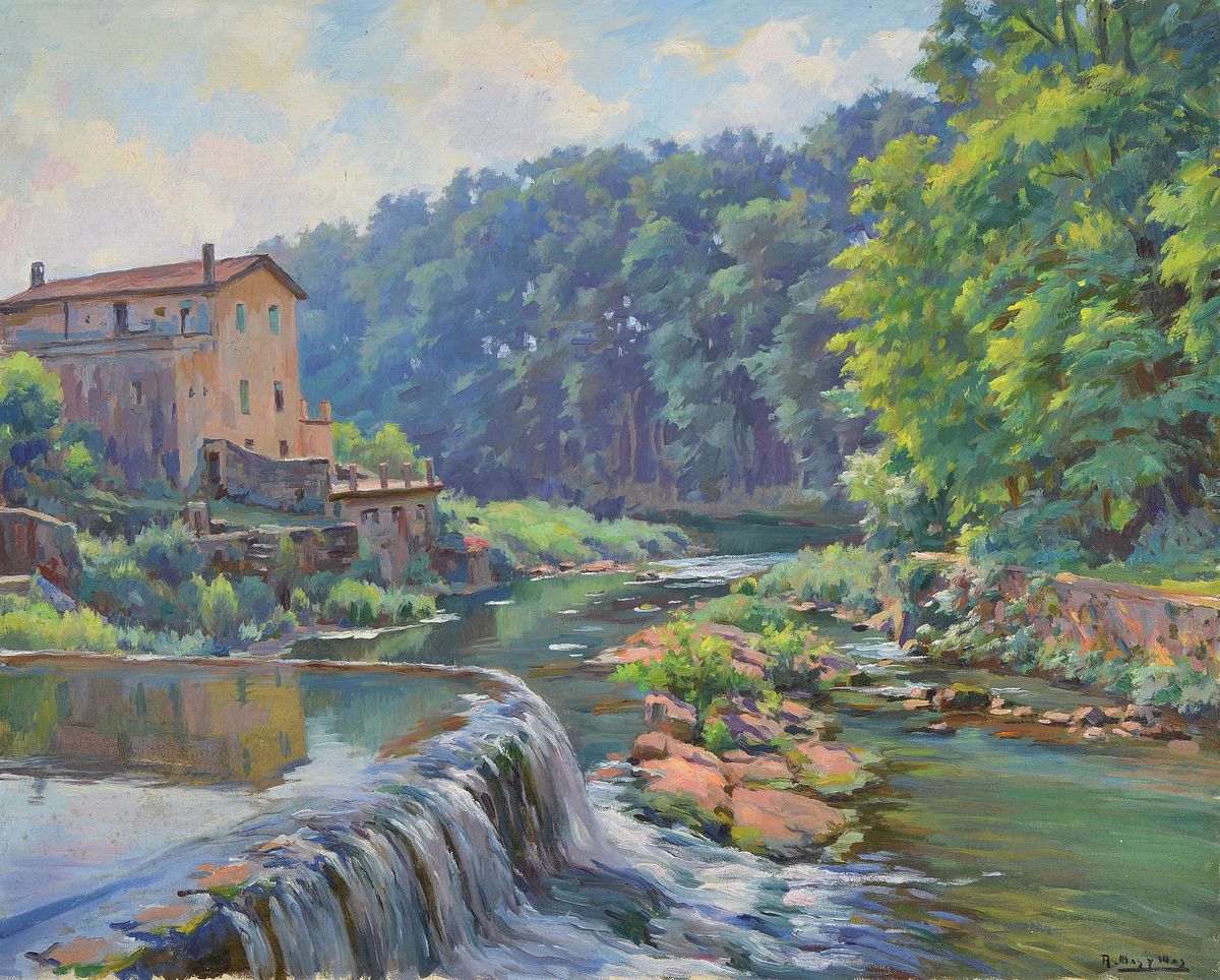 Ramon Mas i Mas, 1911 Barcelona-1989, Gebäude am Wasserlauf, Öl/Lwd, rechts unten signiert, ca. 65x80cm