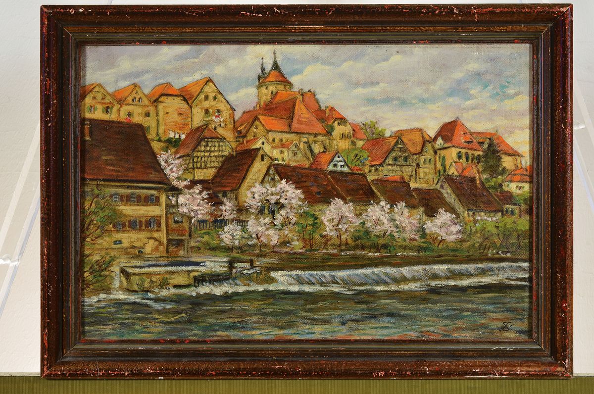 Detail k: Monogrammist JS, 1. Hälfte 20. Jh., Blick auf Besigheim, Öl/Lwd, rechts unten monogr., ca. 30x46cm, R. ca. 37x53cm