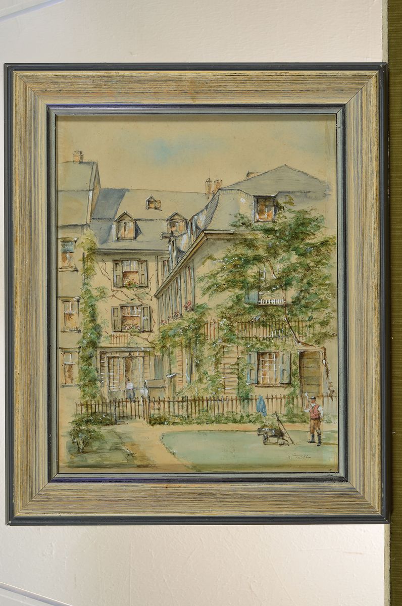 Detail k: Wolfgang Tritt, 1913 Berlin-1983, Das Beethovenhaus in Bonn, Aquarell auf Papier, weiß gehöht, rechts unten signiert, ca. 28x 22cm, u.Gl., R. ca. ...