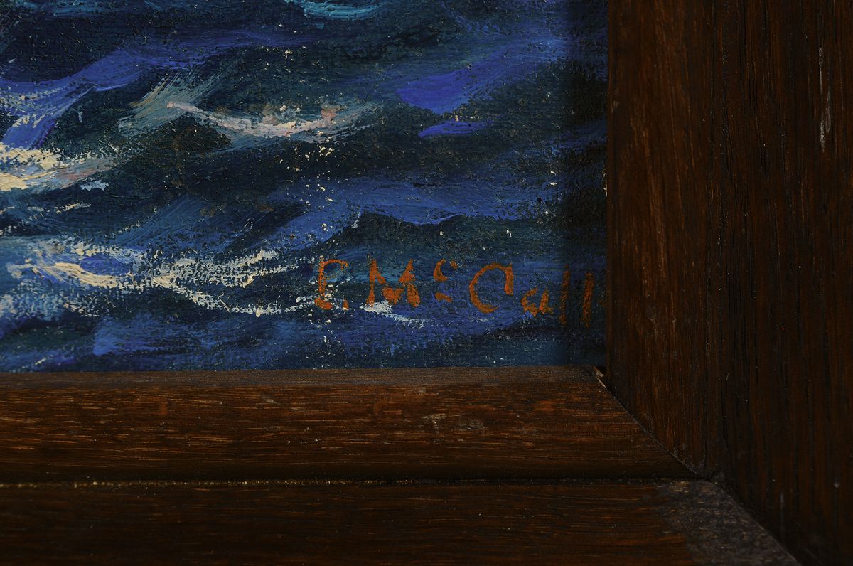Detail a: Charles James McCall, 1907 Edinburgh-1989 London, Segelschiff auf bewegter See, Öl/ Malkarton, rechts unten signiert, ca. 31x37.5 cm, R. ca. 39x47cm