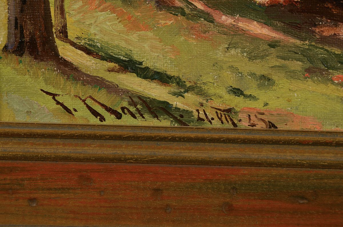 Detail a: Friedrich Nath, 1859 Stallupönen-1929 Berlin, Waldstudie, Öl/Malkarton, links unten signiert und dat. 21.7.25, ca. 29x22cm, R. ca. 37x31cm