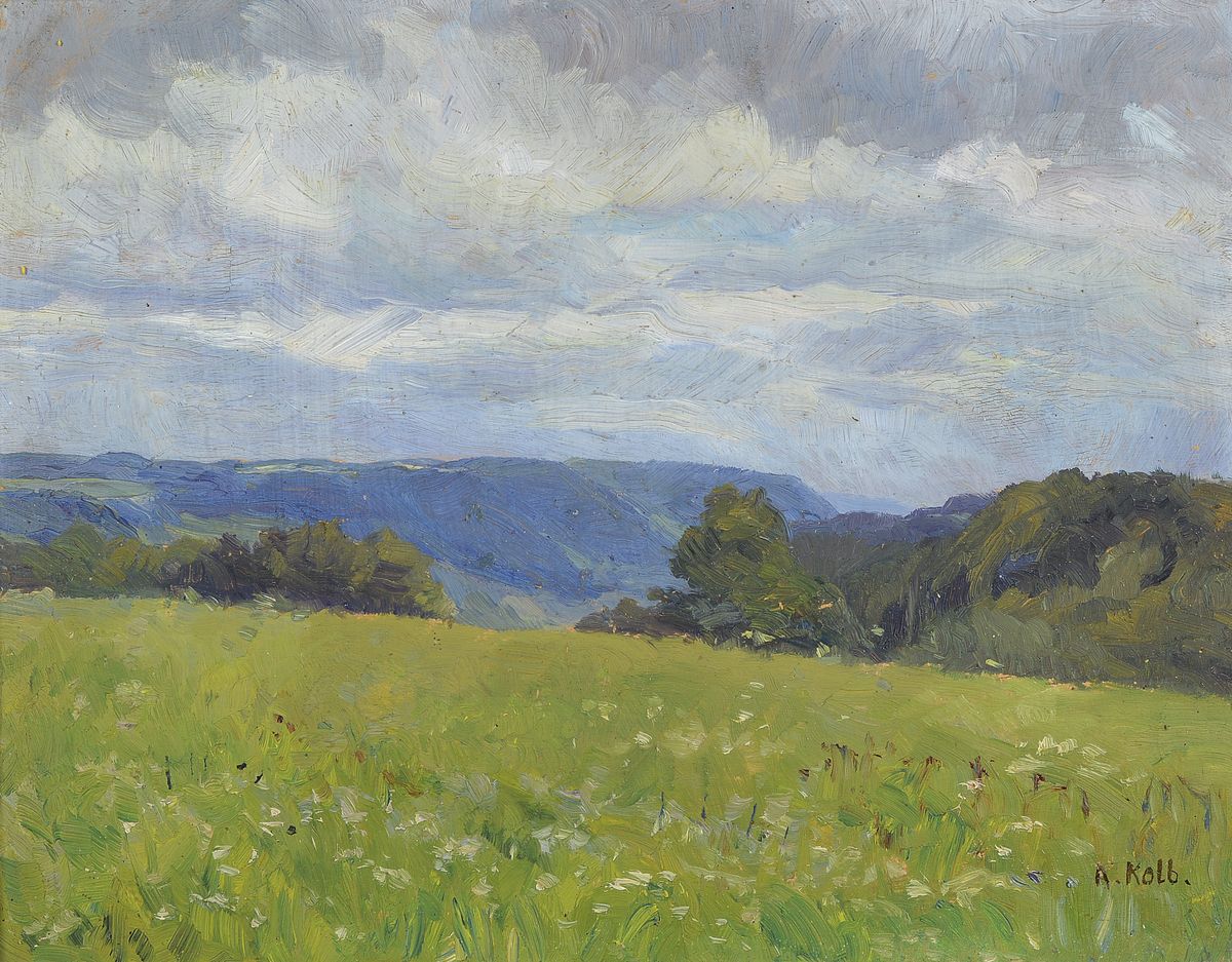 Alfred Kolb, 1878 Hörhausen-1958 Winterthur, zwei Pendants mit Landschaften, Öl/Malkarton, beide rechts unten signiert, ca. 28x36cm/ 34x42cm und ...