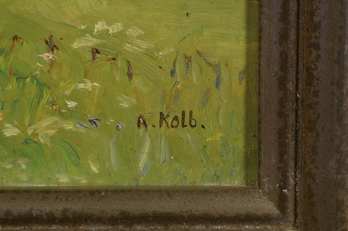 Detail a: Alfred Kolb, 1878 Hörhausen-1958 Winterthur, zwei Pendants mit Landschaften, Öl/Malkarton, beide rechts unten signiert, ca. 28x36cm/ 34x42cm und ...