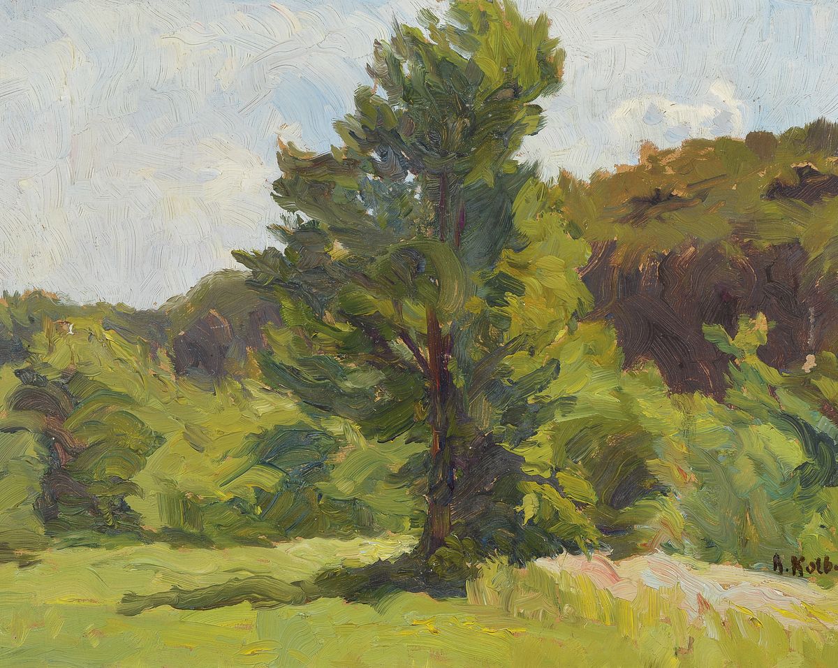 Detail c: Alfred Kolb, 1878 Hörhausen-1958 Winterthur, zwei Pendants mit Landschaften, Öl/Malkarton, beide rechts unten signiert, ca. 28x36cm/ 34x42cm und ...