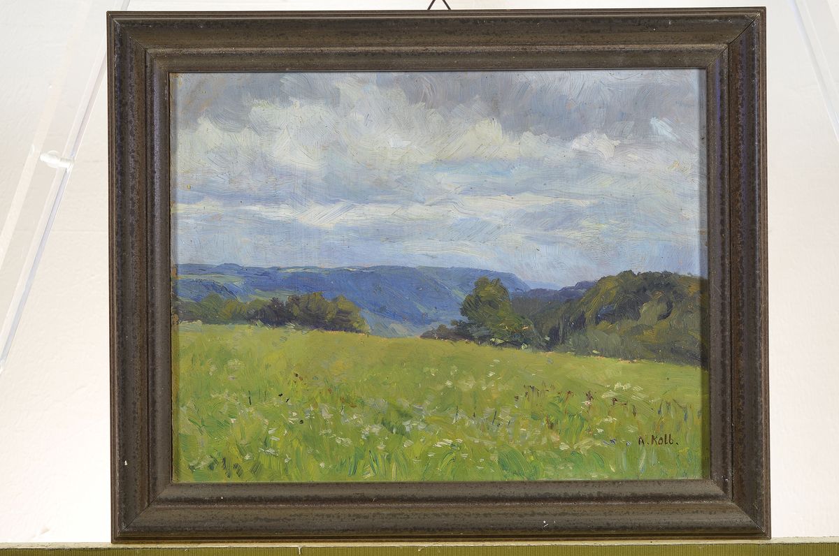 Detail k: Alfred Kolb, 1878 Hörhausen-1958 Winterthur, zwei Pendants mit Landschaften, Öl/Malkarton, beide rechts unten signiert, ca. 28x36cm/ 34x42cm und ...