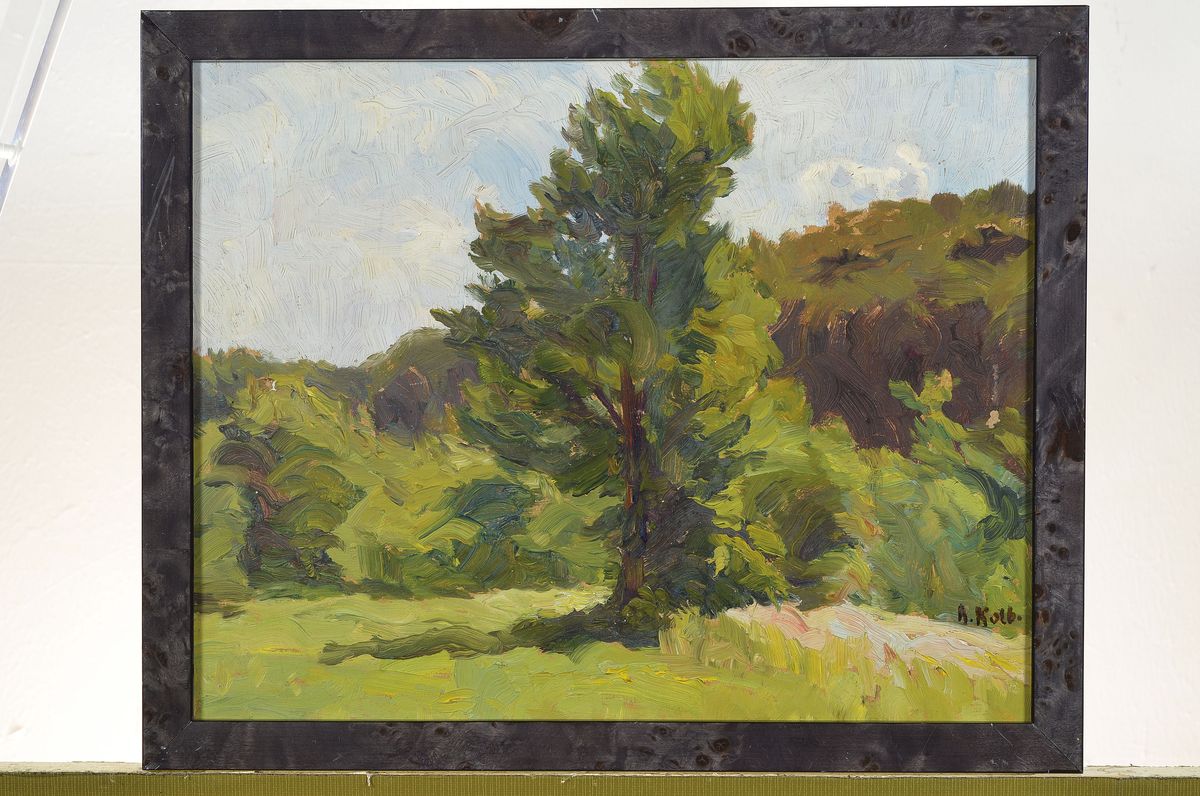 Detail n: Alfred Kolb, 1878 Hörhausen-1958 Winterthur, zwei Pendants mit Landschaften, Öl/Malkarton, beide rechts unten signiert, ca. 28x36cm/ 34x42cm und ...