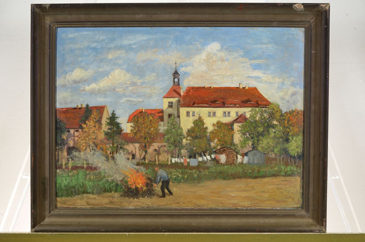 Detail k: Heinrich Hartung, 1888 Düsseldorf-1966 Koblenz, Schloß im Sommer, Öl/Malkarton, rückseitig betitelt und signiert, ca. 38x 52cm, R. ca. 46x59cm