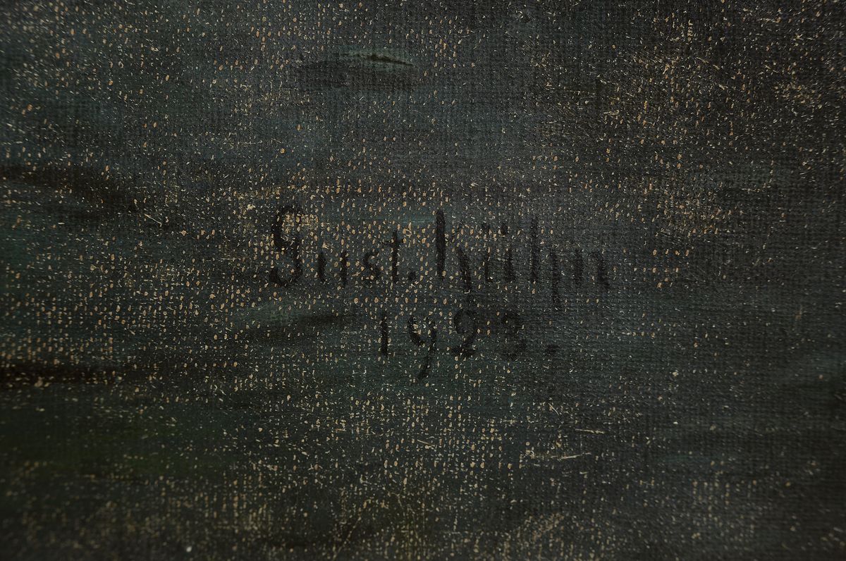Detail a: Gustav Kühn, 1872 Guben-1949, Studium an der Akademie Berlin, war tätig in Rostock, hier: Vollmond über verschneiter Gebirgslandschaft, Öl/Lwd, ...
