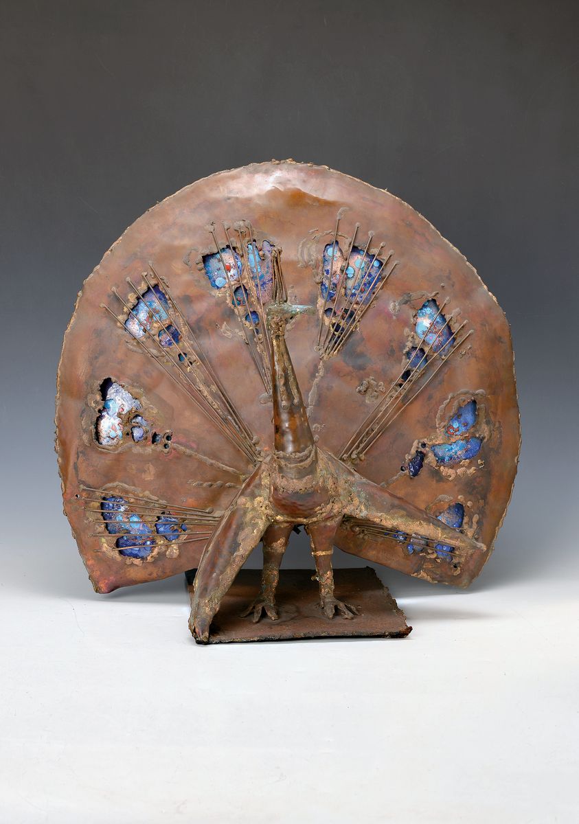 Gernot Rumpf, geb. 1941, Bronzefigur, Pfau, Unikat, 1965 entstanden, mit Orig. Brief von Rumpf an den damaligen Käufer aus dem Jahre 1966, ca. ...