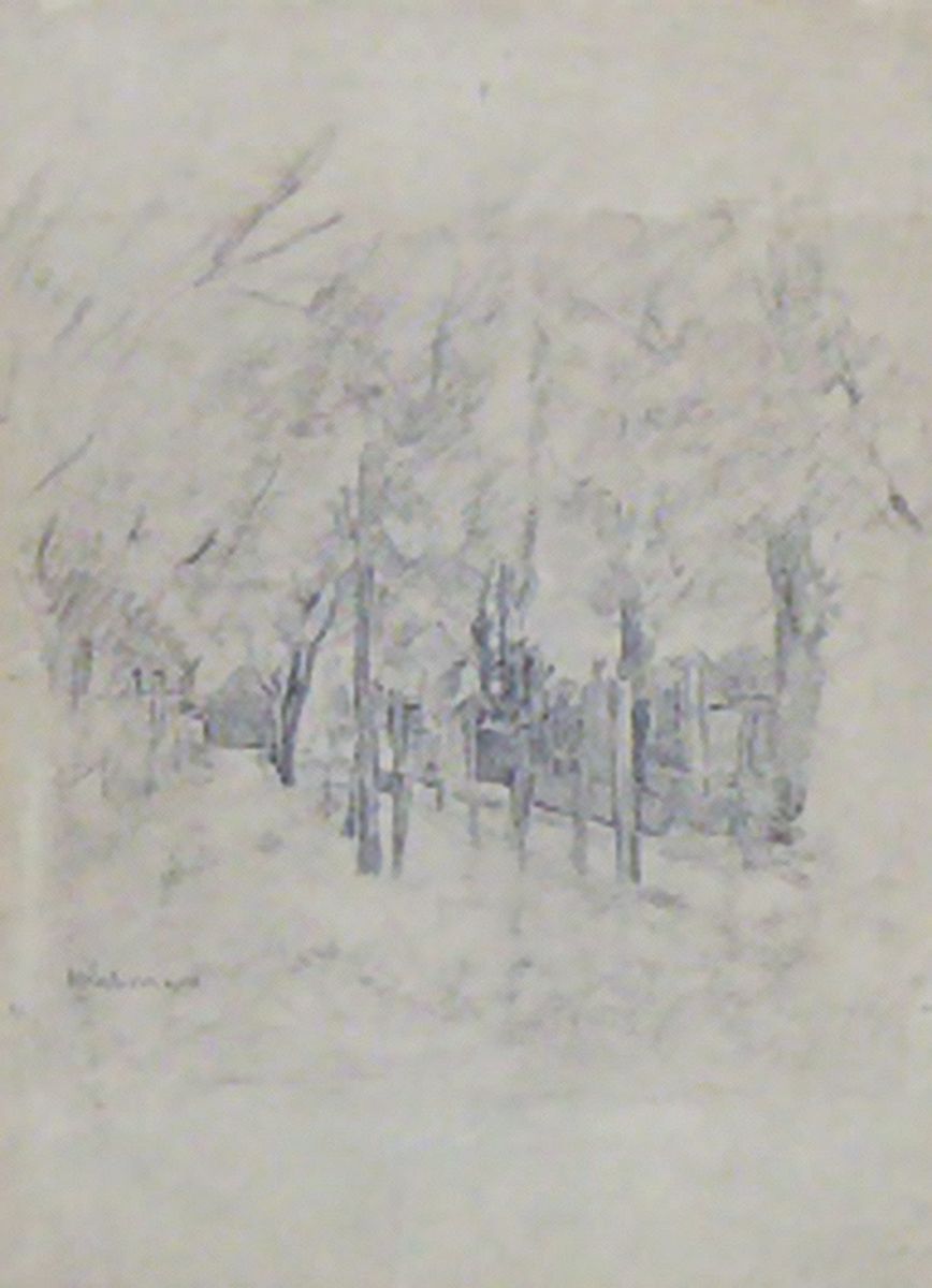 Max Liebermann, 1847-1935, war ein Deutscher Maler und Grafiker, Bleistiftzeichnung, Holländische Dorfstraße in Katwijk, handsign., unter Glas ...