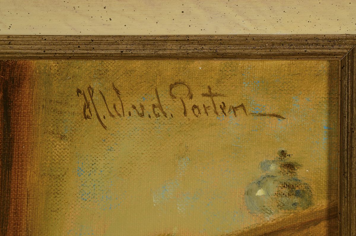 Detail a: Heinz Werner van der Porten, geb. 1930 Düsseldorf, Interieur mit vielen Blumen auf den Fensterbänken, Öl/Lwd, rechts oben signiert, ca. 40x50cm, ...