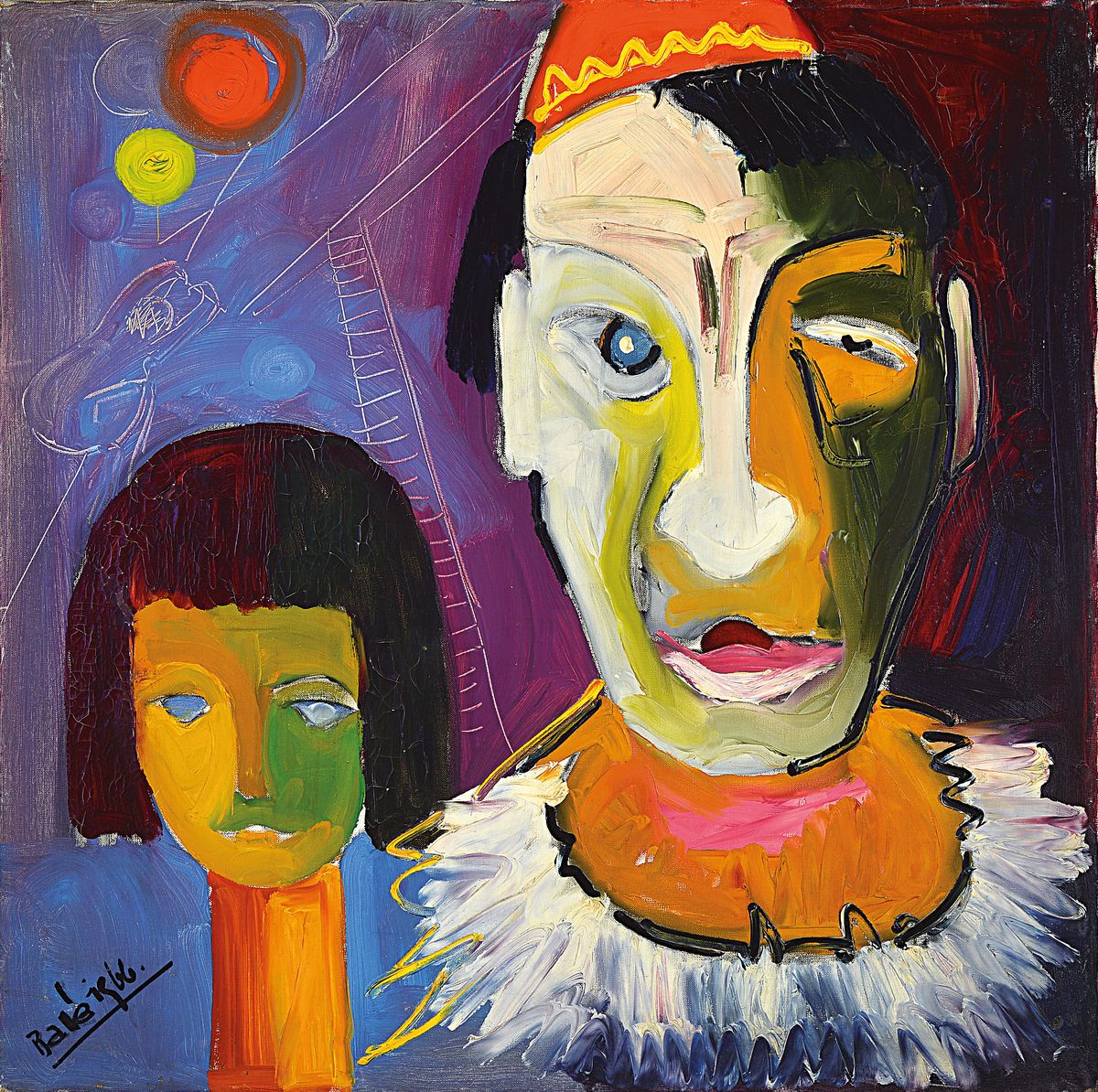 Ballé, datiert 1966, Clown und Kind, Öl/Lwd, links unten signiert und dat., ca. 70x71cm