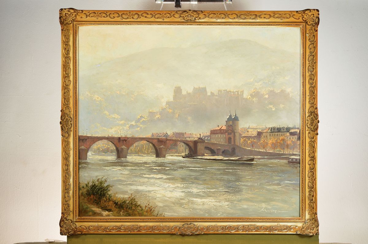 Detail k: Rudo Schwarz, 1906 Deutsch Gabel/Böhmen-1983 Heppenheim, Blick auf Heidelberg und das Schloß, Öl/Lwd, rechts unten signiert, ca. 60x70cm, R. ca. ...