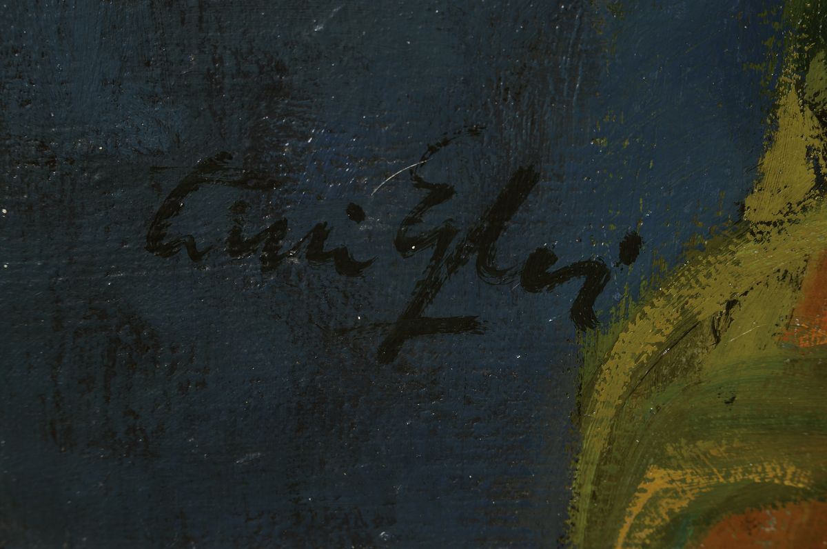 Detail a: Willi Egler, 1887 Bad Rappenau-1953 Karlsruhe, Sonnenblumen im Westerwälder Steinzeugkrug, Öl/Lwd, links unten signiert, ca. 100x80cm, R. ca. ...