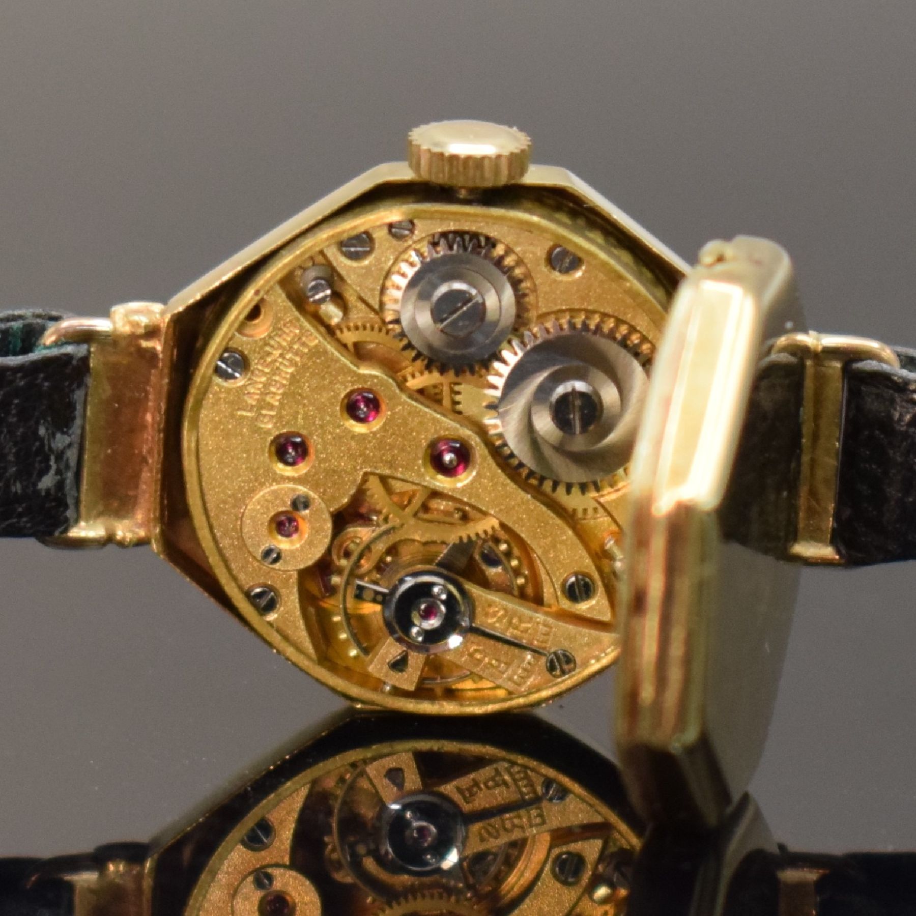 Detail g: LANGE GLASHÜTTE SACHSEN seltene Damenarmbanduhr in GG 585/000, Deutschland um 1940, octagonales Scharniergeh., verg. Zifferbl., gold. Zeiger, ...