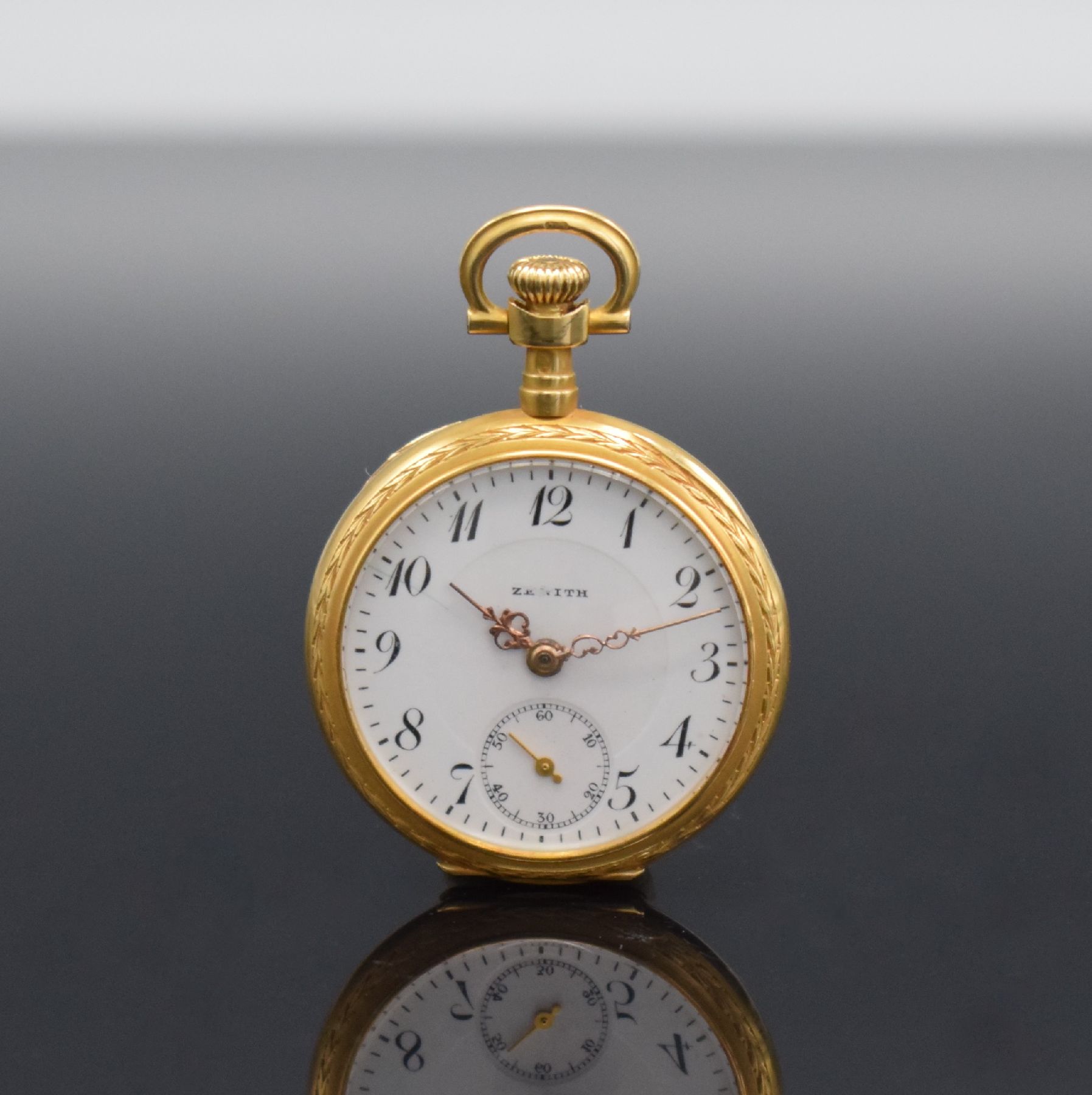 Detail i: ZENITH / Anonym 2 Damentaschenuhren in Gold,Schweiz um 1910, 1 x Zenith, offenes & floral verziertes Louis-XVI-Geh. in GG 750/000, Emailzifferbl., ...