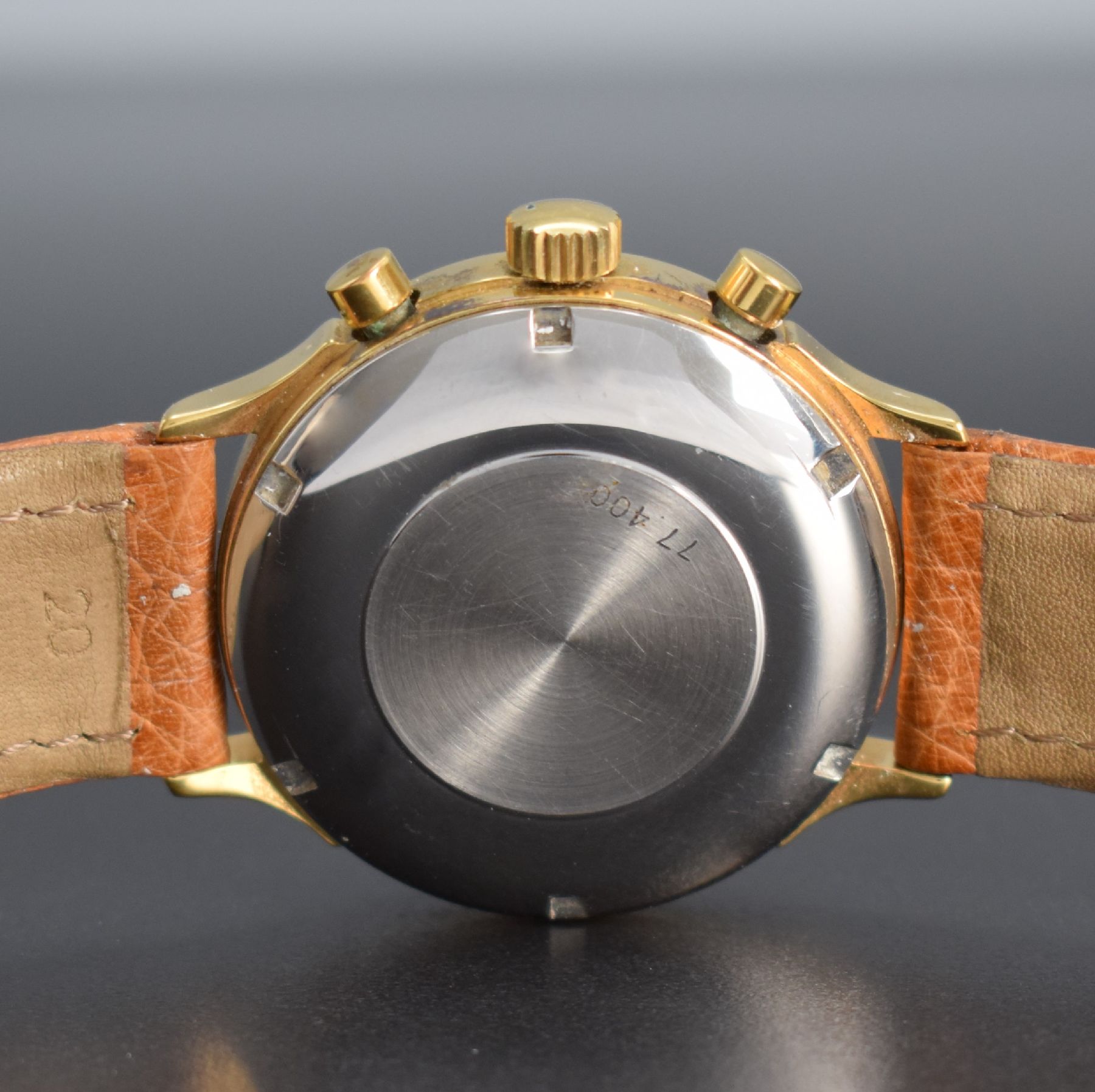 Detail f: CHRONOSWISS / ALFRED ROCHAT & FILS Armbandchronograph, Automatik, Ref. 77.400, Schweiz um 1995, Metallgeh. verg., Edelstahlboden verschr., emailfarb. ...
