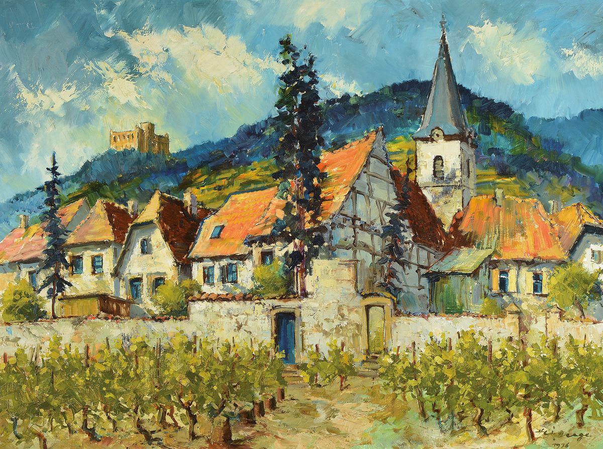 Heiner Deege, 1920-2007 Haßloch, Blick auf das Hambacher Schloß, Öl/Lwd, rechts unten signiert und dat. 1976, ca. 60x80cm, R. ca. 67x87cm