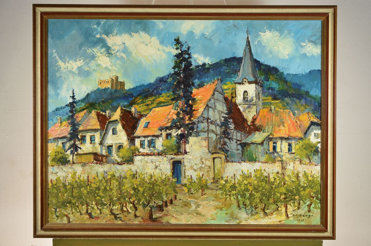 Detail k: Heiner Deege, 1920-2007 Haßloch, Blick auf das Hambacher Schloß, Öl/Lwd, rechts unten signiert und dat. 1976, ca. 60x80cm, R. ca. 67x87cm