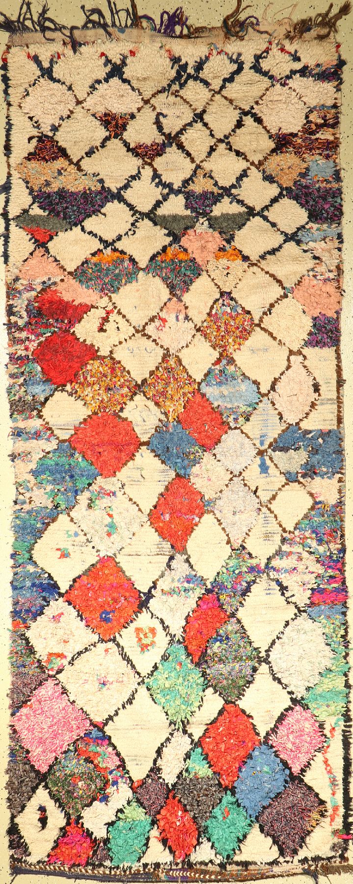 Marokko alt, um 1970, Stoff geknüpft auf Baumwolle, ca. 326 x 127 cm, EHZ: 2. Dekorativ