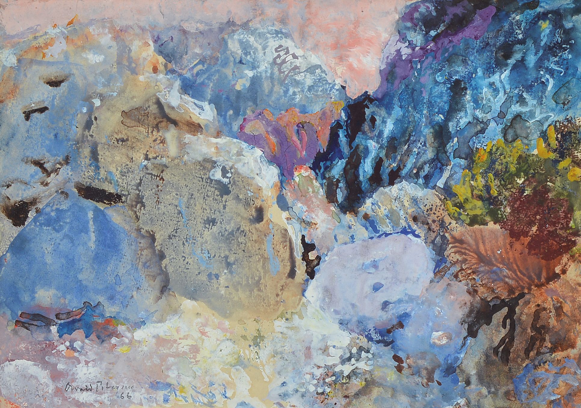 Detail c: Oswald Petersen, 1903-1992 Düsseldorf, 2 Aquarelle, beide signiert und dat. 65 bzw. 66, ca. 14x20cm, Pp, u.Gl. R. ca. 31x37cm; 16x11.5cm, PP, u.Gl. ...