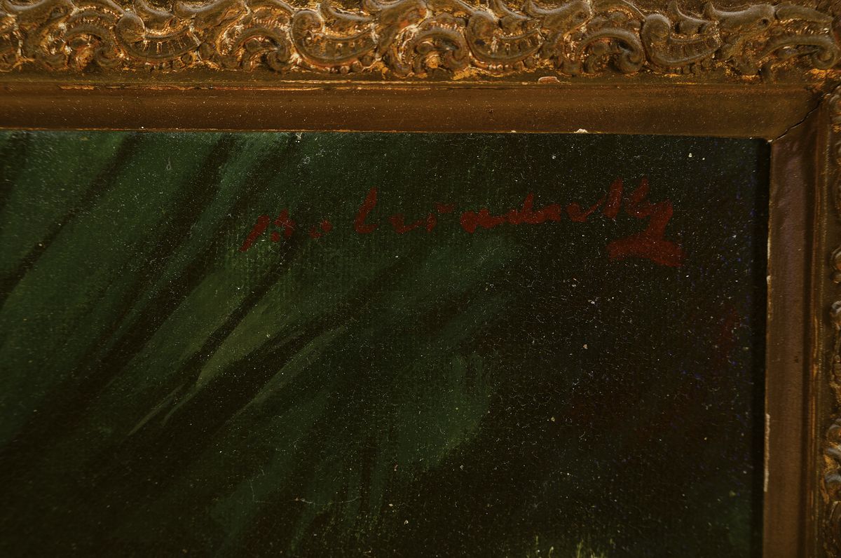 Detail a: Unbekannter, wohl ungarischer Maler, 1. Hälfte 20. Jh., Weisse Katze im Gras, Öl/Lwd, rechts oben unleserlich signiert, ca. 40x50cm, R. ca. 60x70cm