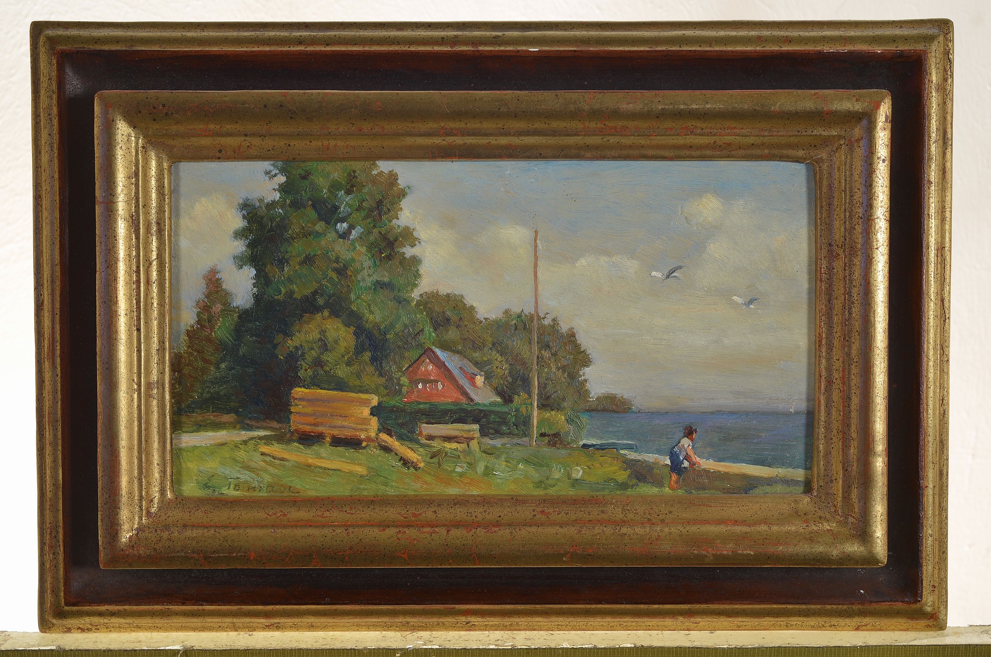 Detail k: Eugenio Tomasi, 1873-1969, Am Ufer des Sees, Öl/Holz, links unten sign., ca. 14x24cm, R. ca. 22x33cm